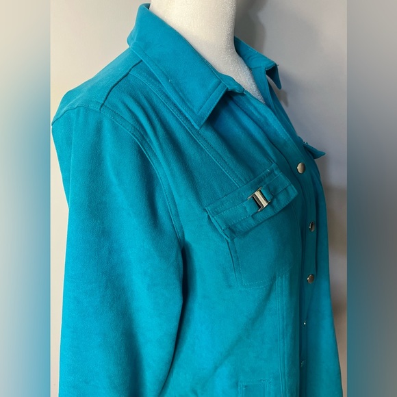 NWOT JM Collection Torquoise Jacket w/ 2 Breast Pockets and Snap Closure !! - Picture 2 of 16